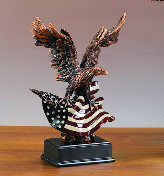 Eagle With American Flag Sculpture Statuette Wildlife on Old Glory